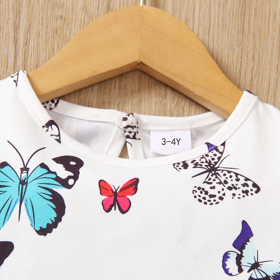Toddler Girl Sweet Butterfly Print Flutter-sleeve Tee White big image 3