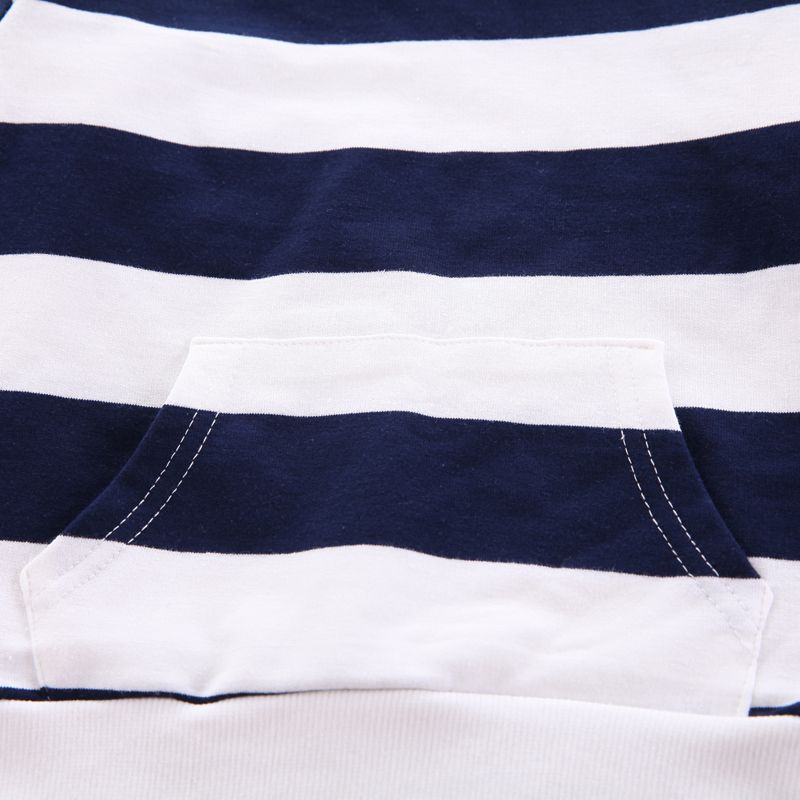 2-piece Toddler Boy Stripe Pocket Design Hoodie and Dark Blue Pants Set Dark Blue big image 3
