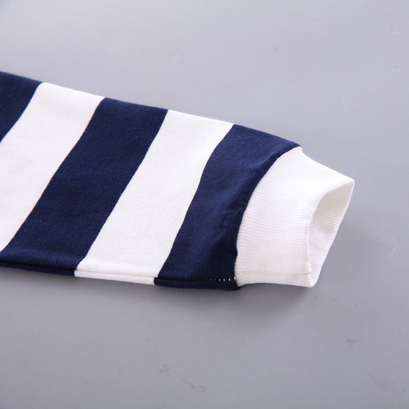 2-piece Toddler Boy Stripe Pocket Design Hoodie and Dark Blue Pants Set Dark Blue big image 4