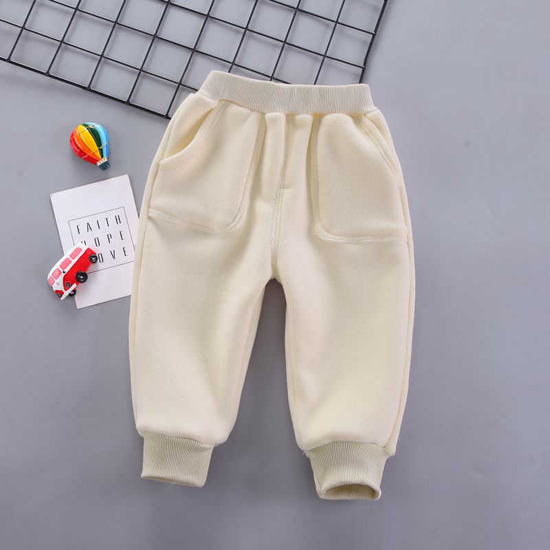 Solid Fleece-lining Beige or Grey or Blue Toddler Casual Pants Sweatpants Beige