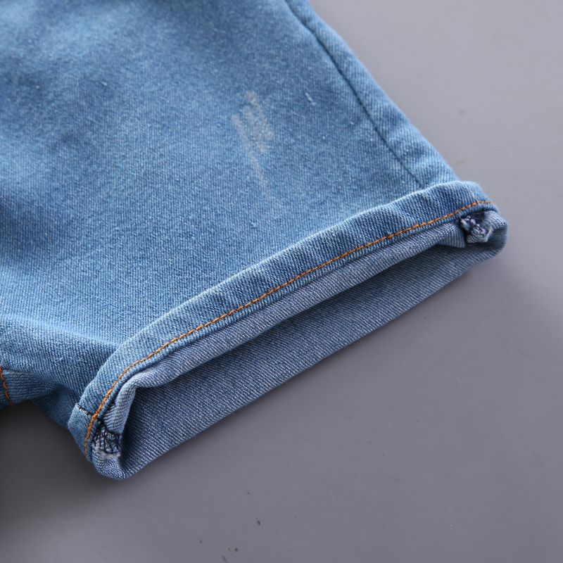 2pcs Toddler Boy Playful Denim Shorts & Car Print Shirt Set Blue big image 7
