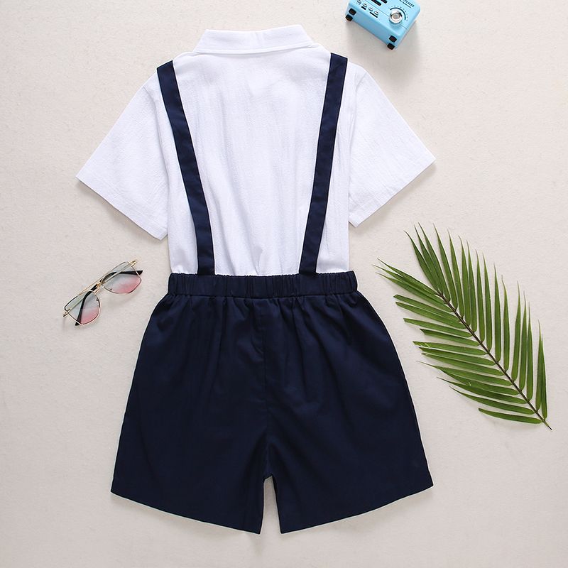 Conjunto de roupa de festa kid boy 100% algodão com gravata borboleta e shorts em geral Branco big image 2