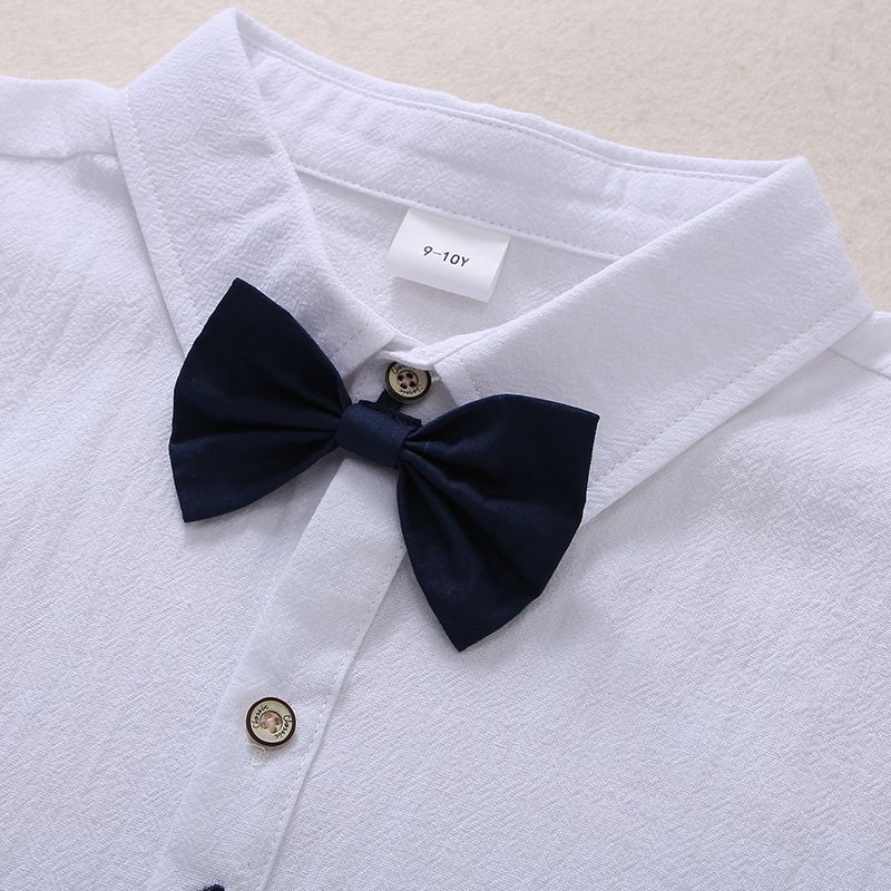 Conjunto de roupa de festa kid boy 100% algodão com gravata borboleta e shorts em geral Branco big image 3