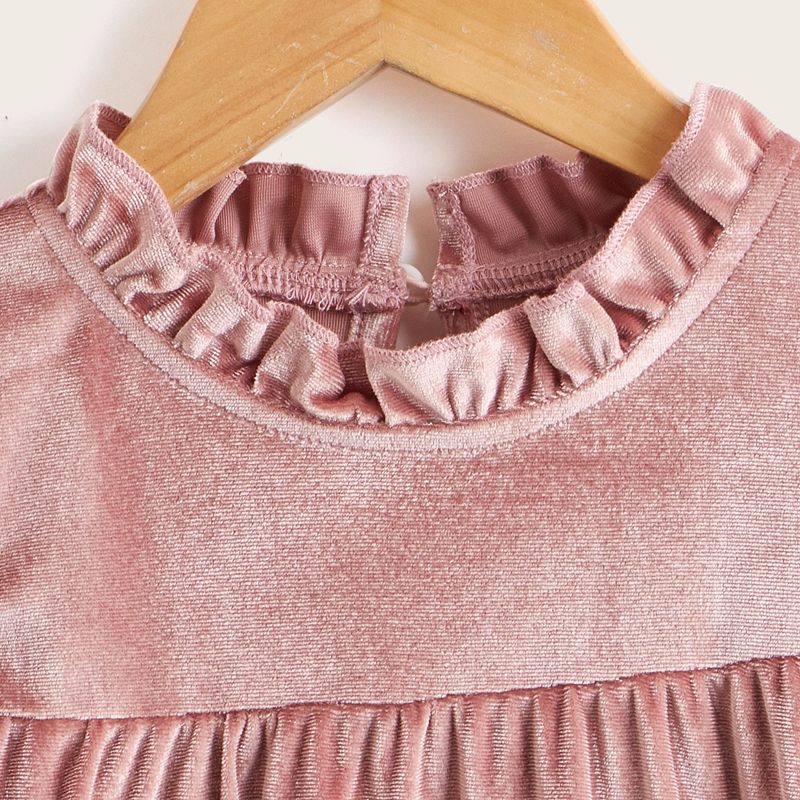 Toddler Girl Elegant Ruffle Collar Long-sleeve Velvet Dress Pink big image 4