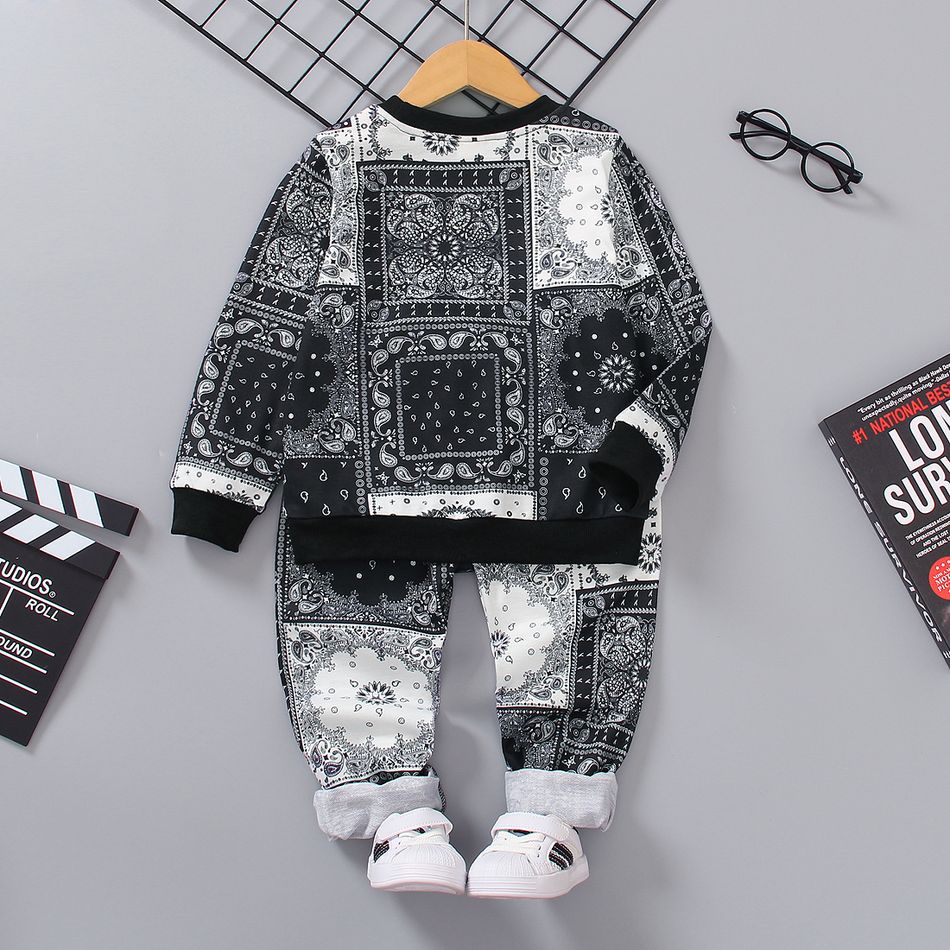2pcs Toddler Boy Boho Allover Print Sweatshirt and Elasticized Pants Set MultiColour big image 7