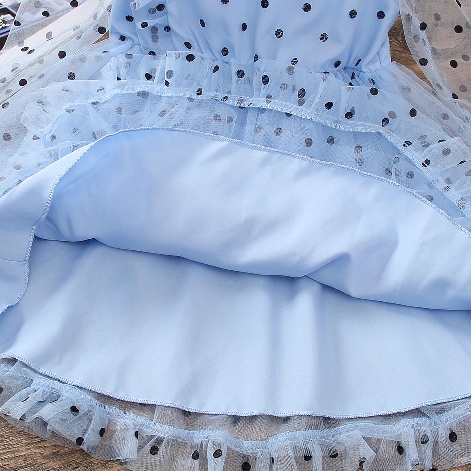 Toddler Girl Sweet Polka dots Mesh Ruffled Dress Blue