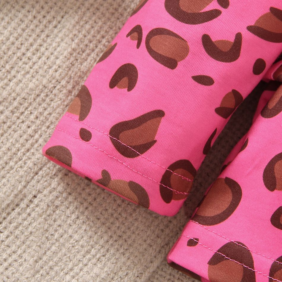 2pcs Baby Girl Leopard Print Long-sleeve Ruffle Trim Top and Heart Graphic Pants Set Hot Pink big image 6