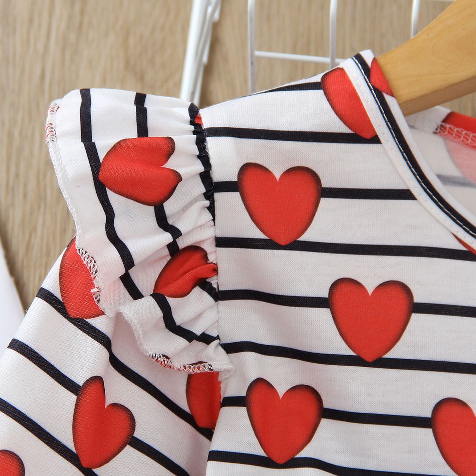 Toddler Girl Sweet Valentine's Day Heart Print Striped Mesh Splice Dress Red big image 3