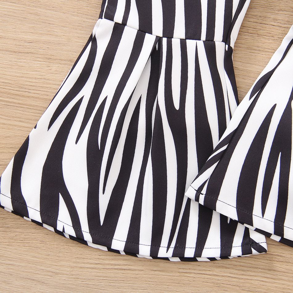2pcs Toddler Girl Trendy Ruffled Tee and Zebra Stripe Flared Pants Set Black big image 5
