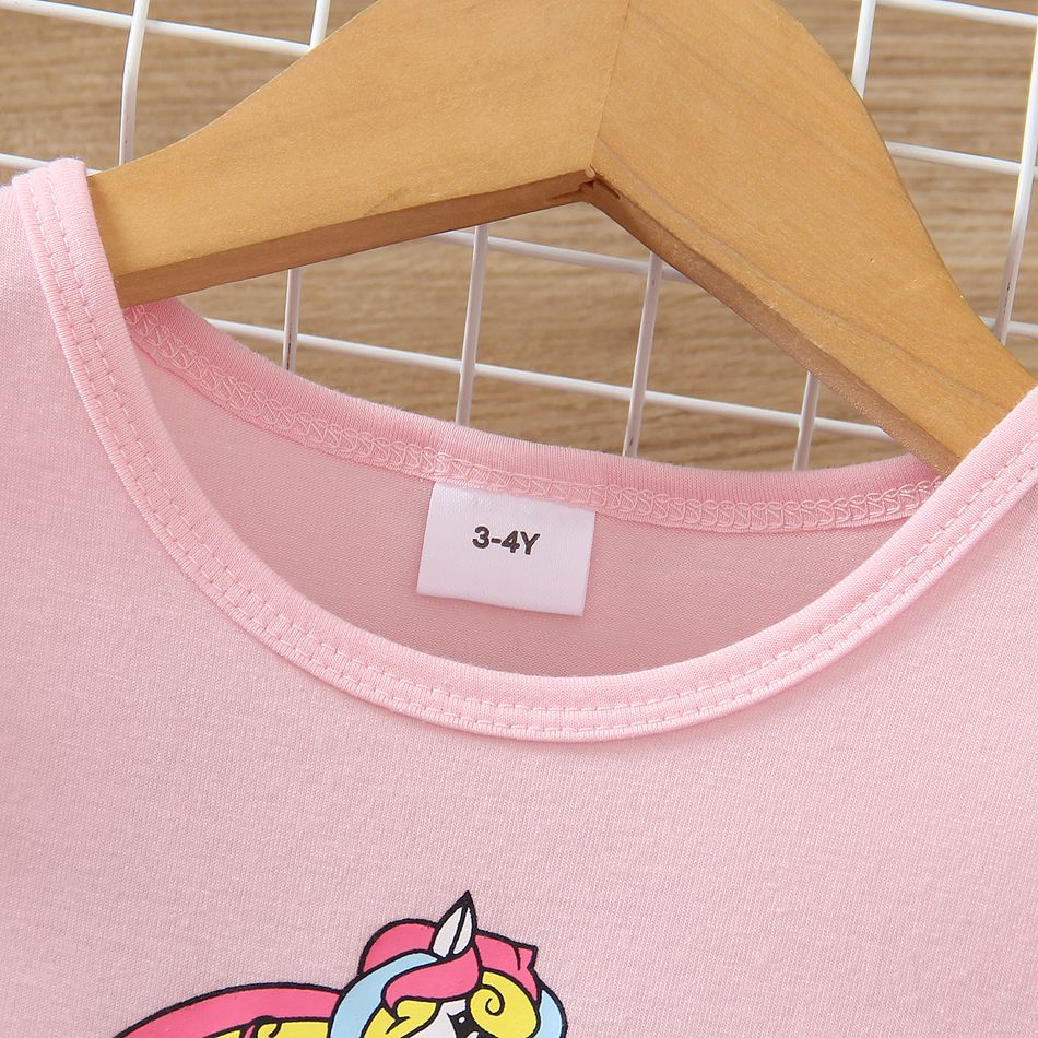 Toddler Girl Playful Unicorn Print Mesh Splice Flutter-sleeve Dress Pink big image 2