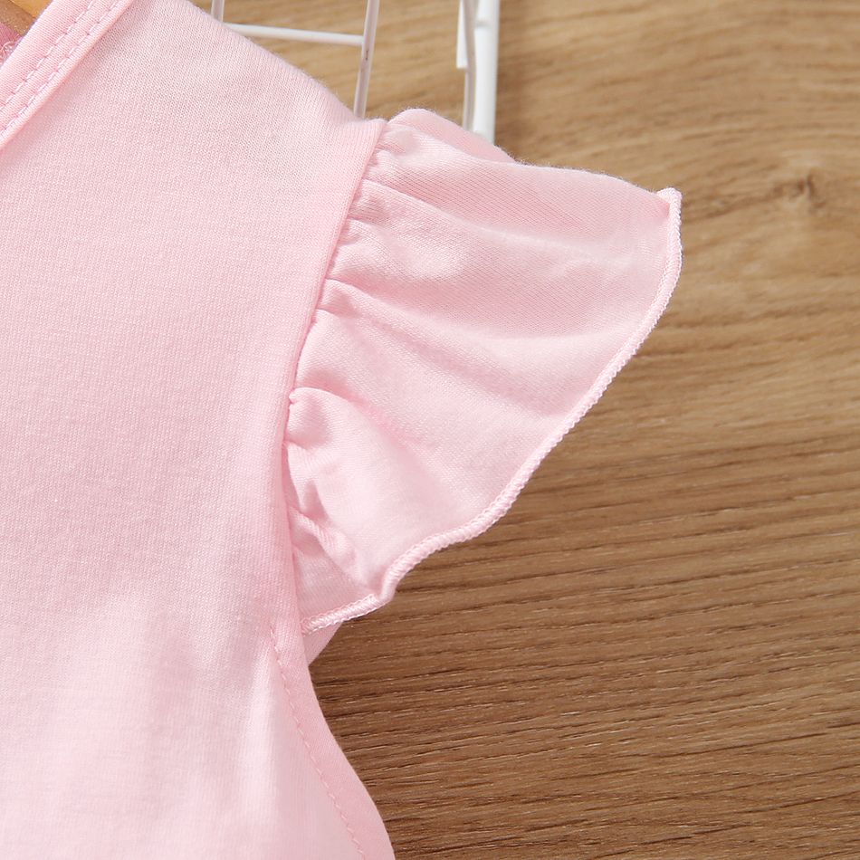 Toddler Girl Playful Unicorn Print Mesh Splice Flutter-sleeve Dress Pink big image 4