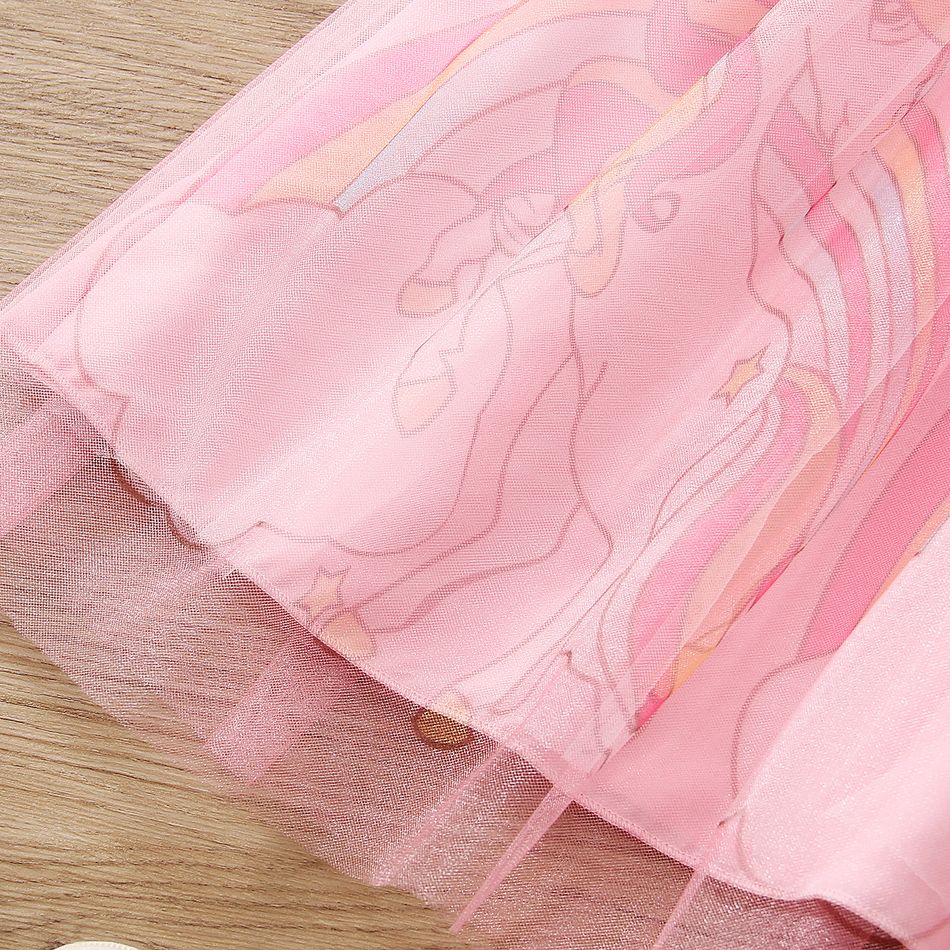 Toddler Girl Playful Unicorn Print Mesh Splice Flutter-sleeve Dress Pink big image 5