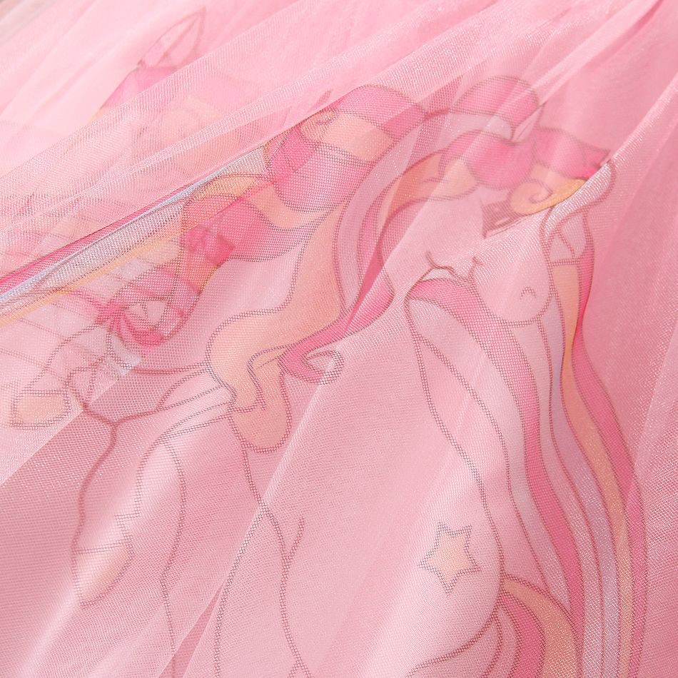 Toddler Girl Playful Unicorn Print Mesh Splice Flutter-sleeve Dress Pink big image 6