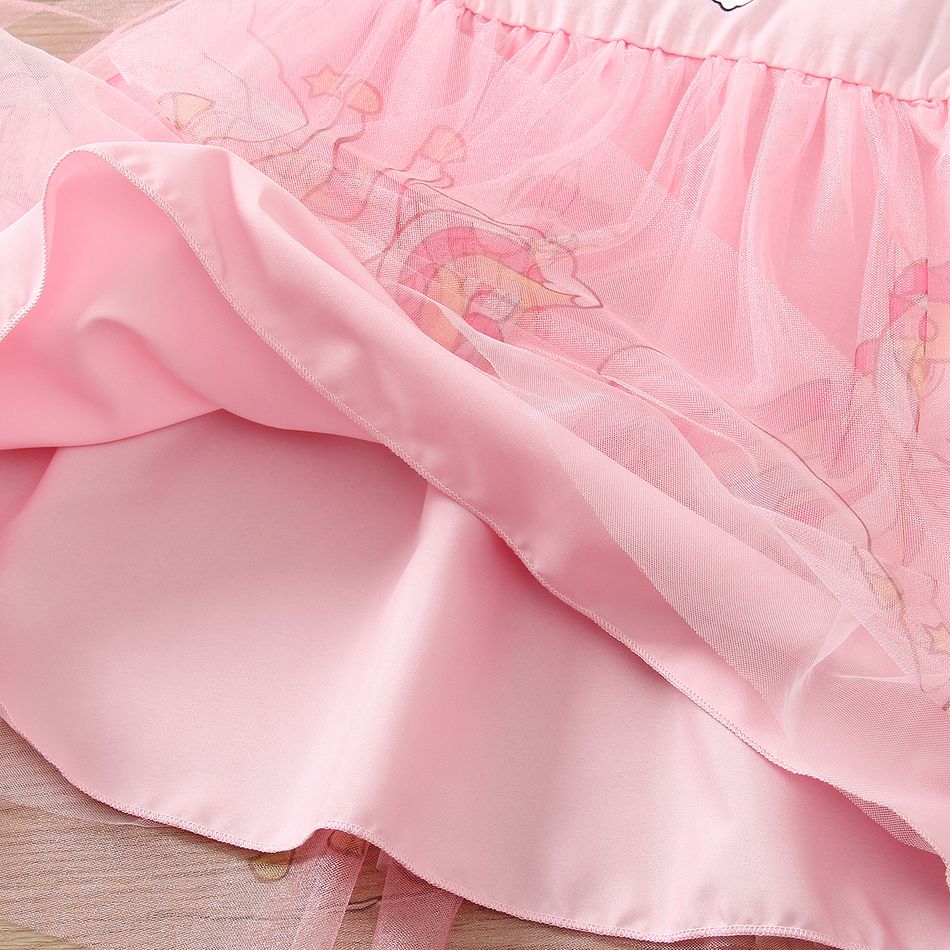 Toddler Girl Playful Unicorn Print Mesh Splice Flutter-sleeve Dress Pink big image 7