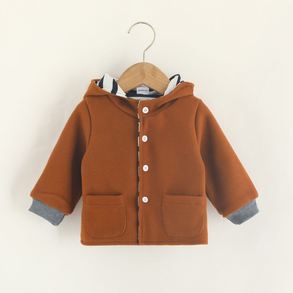 100% Cotton Baby Boy/Girl Brown Button Down Long-sleeve Hooded Coat Brown
