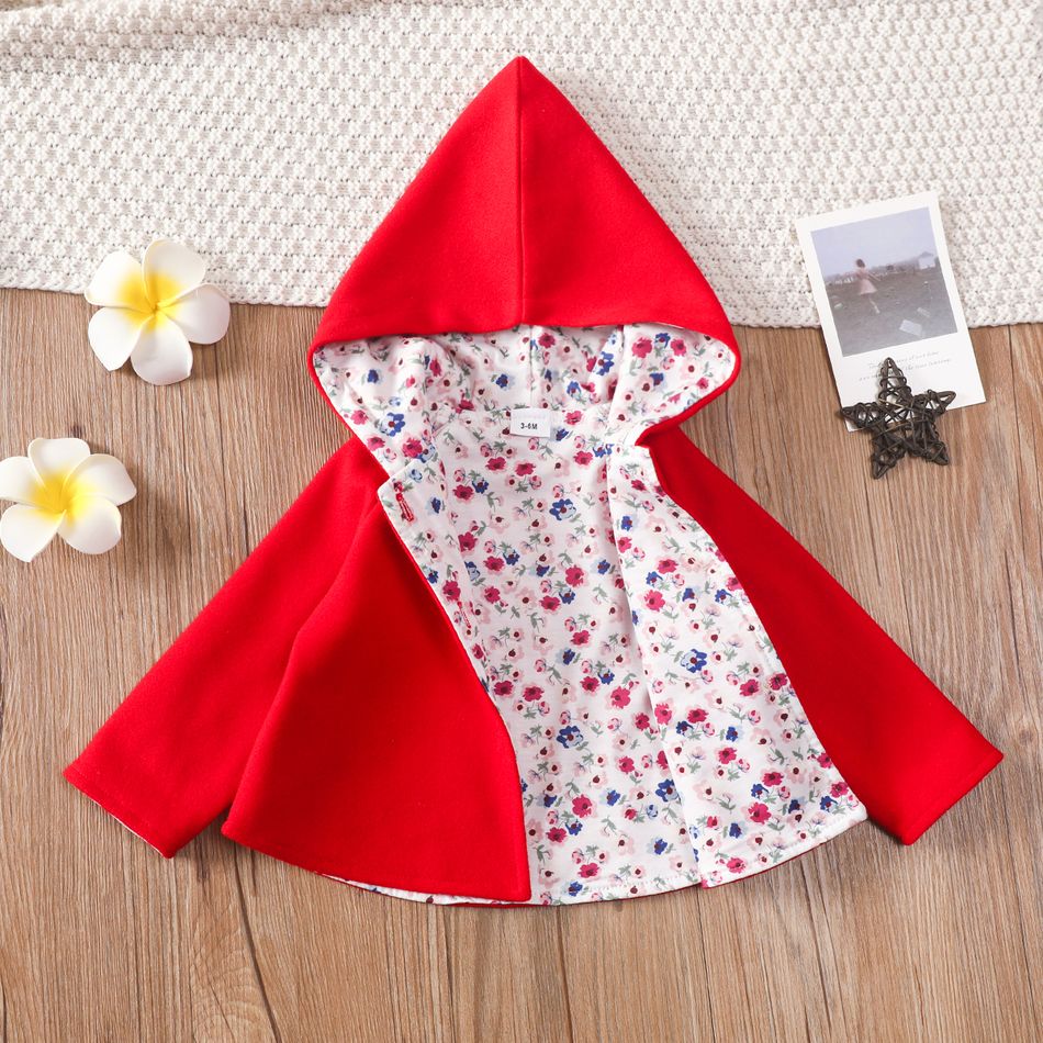 100% Cotton Baby Girl Red Single Breasted Long-sleeve Hooded Coat Red