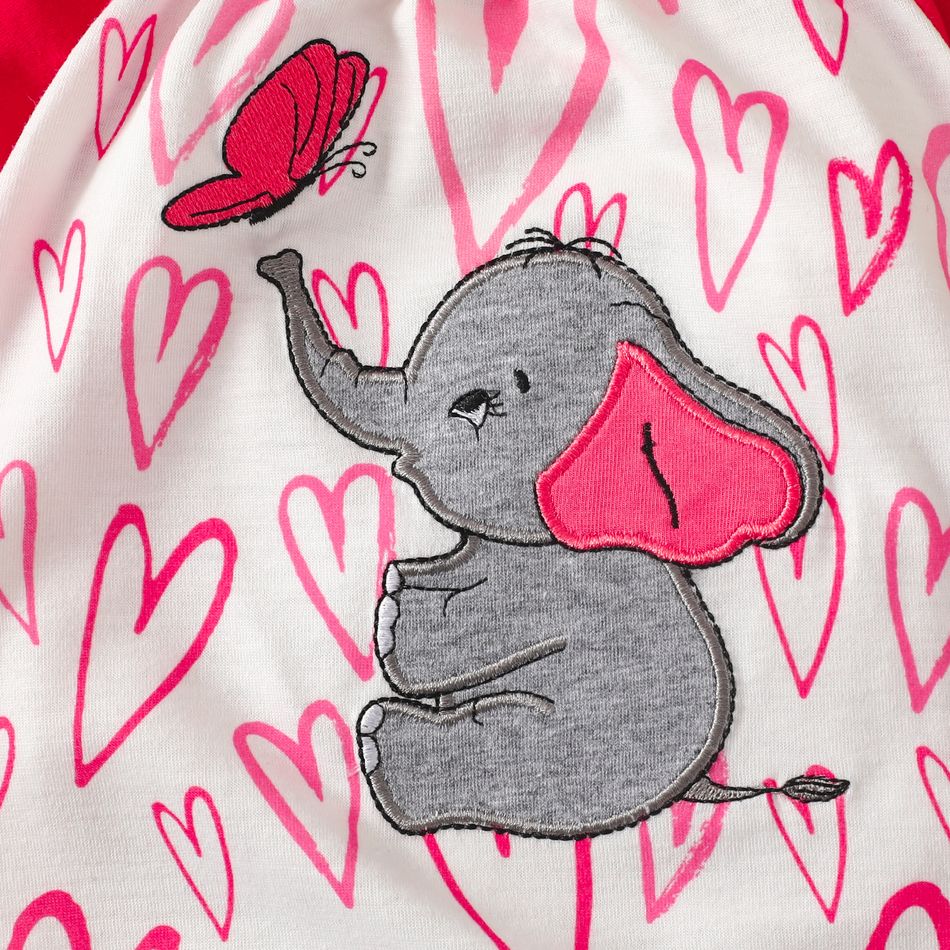 2 Stück Baby Mädchen Gekräuselter Saum Elefant Süß Baby-Overalls rot big image 4