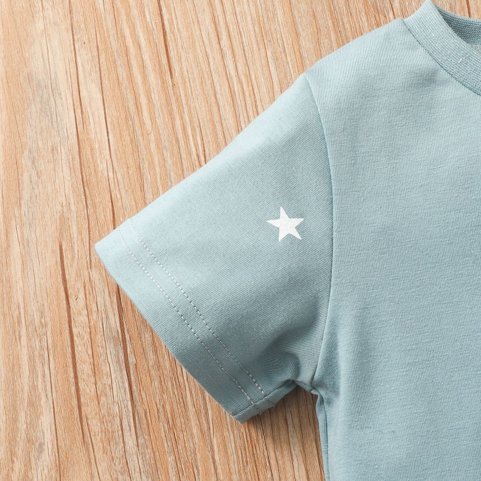 2pcs Baby Boy/Girl Stars/Dots Print Short-sleeve Tee and Shorts Set Bluish Grey big image 4