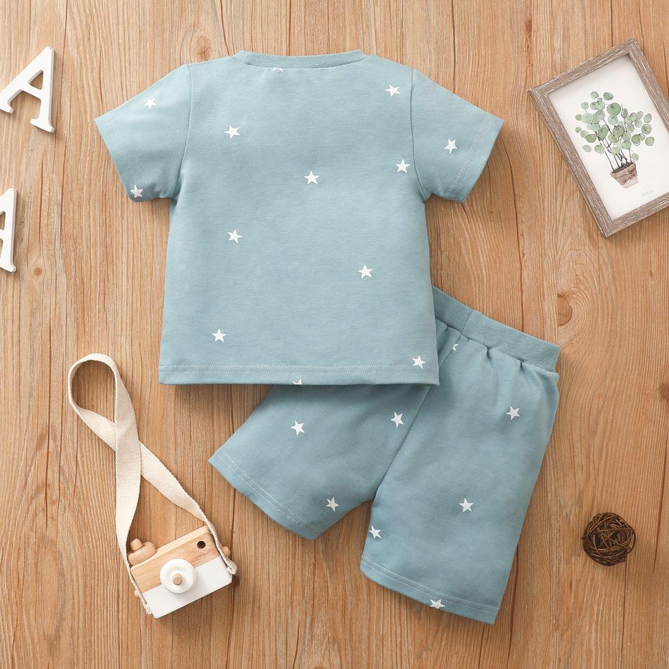 2pcs Baby Boy/Girl Stars/Dots Print Short-sleeve Tee and Shorts Set Bluish Grey big image 2