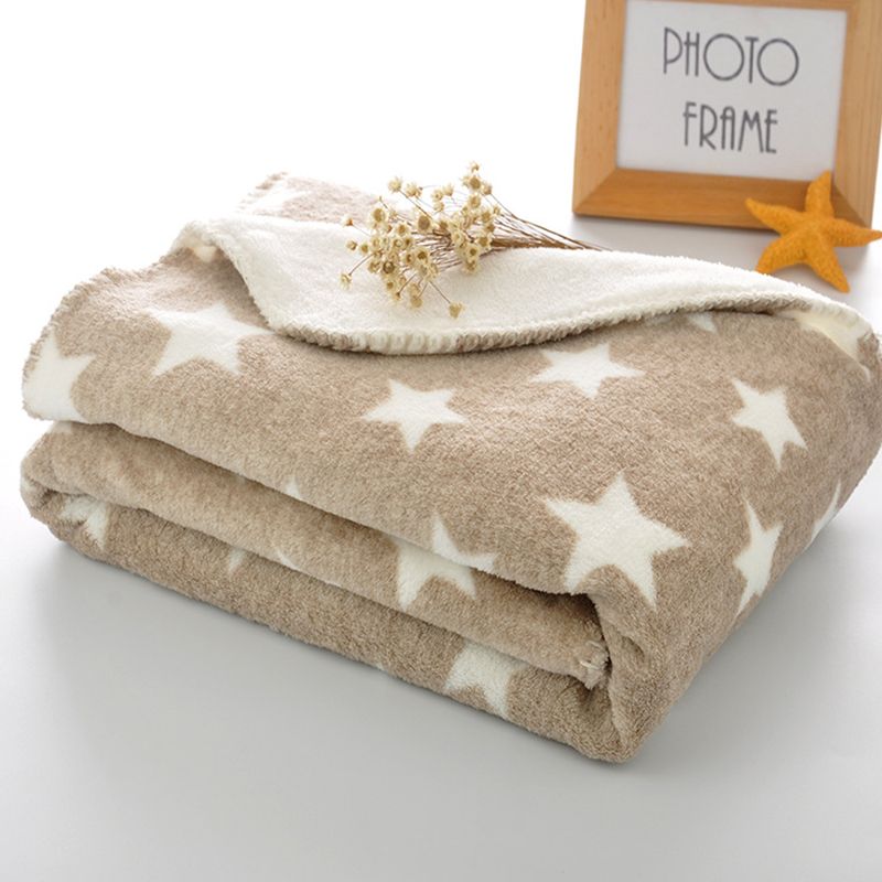 Stars Print Fleece Blankets Home Kids Soft Warm Coral Fleece Thickened Double Layer Blanket Receiving Blanket Office Nap Blanket Brown