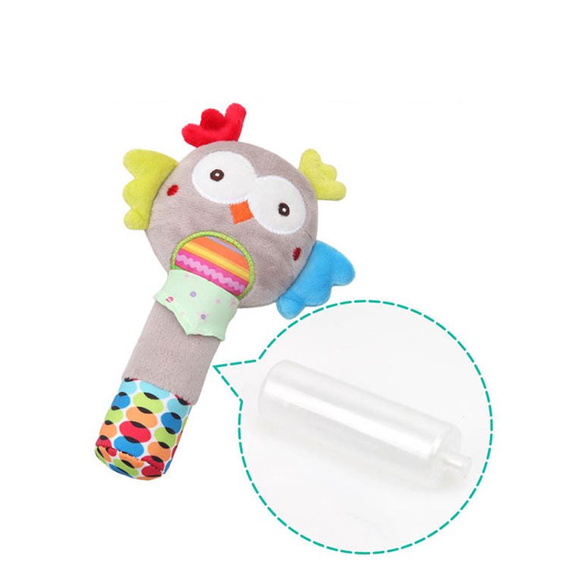 Baby Cartoon Animal Stuffed Hand Rattle with Sound Soft Plush Infant Developmental Hand Grip Toy Gift for Baby Girls Boys White big image 5