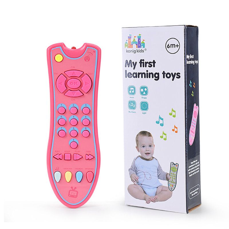 Baby Simulation Musical Remote TV Controller Instrument with Music English Learning Remote Control Toy Early Development Educational Cognitive Toys Pink big image 1