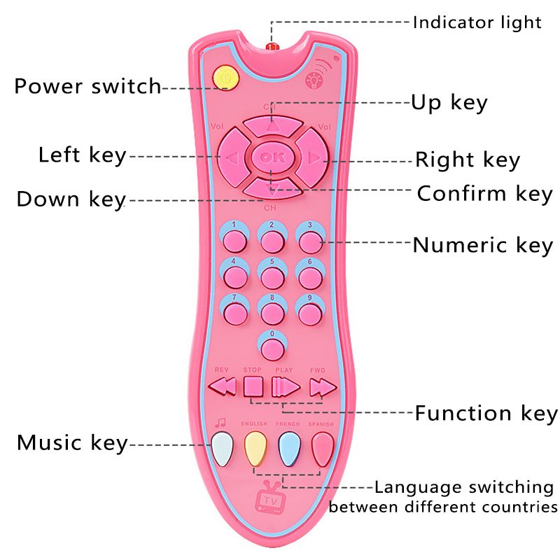 Baby Simulation Musical Remote TV Controller Instrument with Music English Learning Remote Control Toy Early Development Educational Cognitive Toys Pink big image 5