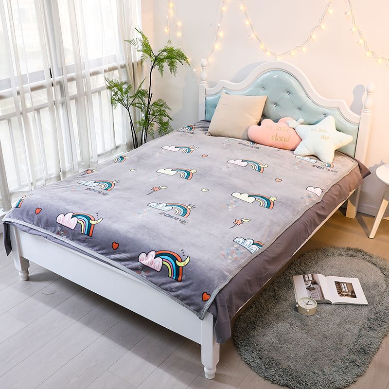 Rainbow Print Fleece Blankets Home Kids Soft Coral Fleece Air Conditioning Blanket Office Nap Blanket Grey