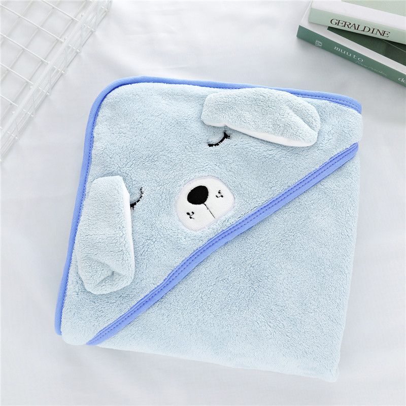 Baby Hug Blanket Spring Winter Autumn Newborn Air Conditioner Quilt Bath Towel Coral Fleece Hat Wrap Warm Birth Blanket Gift Light Blue big image 6