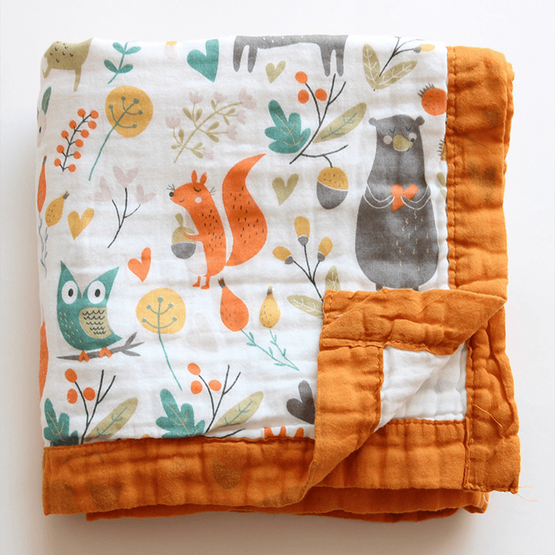100% Cotton Cartoon Animal Dinosaur Pattern Baby Blankets 6-layer Cotton Gauze Soft Absorbent Newborn Swaddle Blanket Shower Wipes Orange big image 1