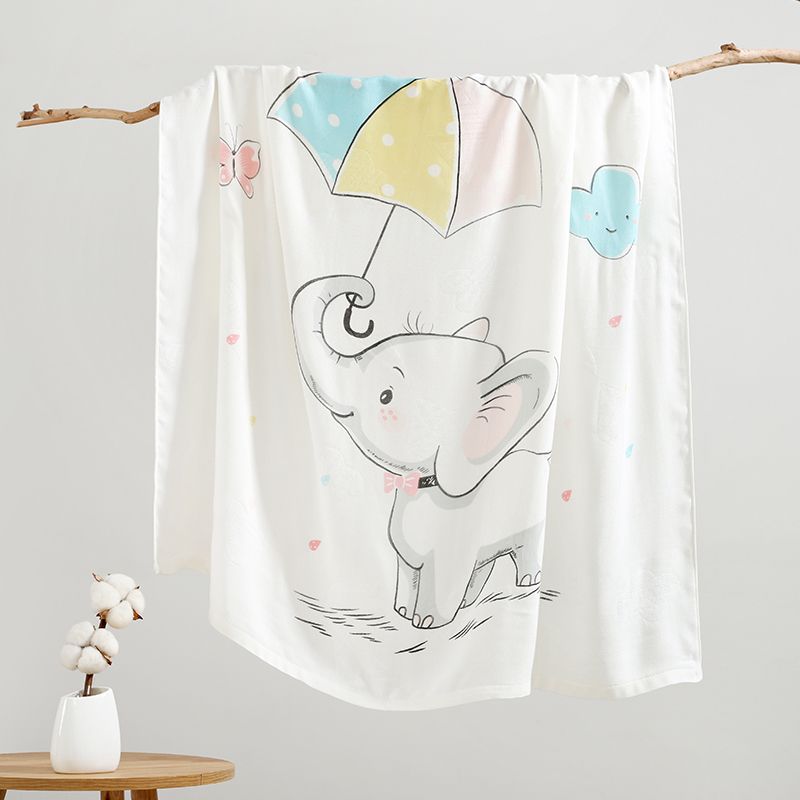 Cartoon Elephant Pattern Cooling Blanket Soft Breathable Baby Summer Enhanced Cooling Blanket Kids Bedding Light Grey
