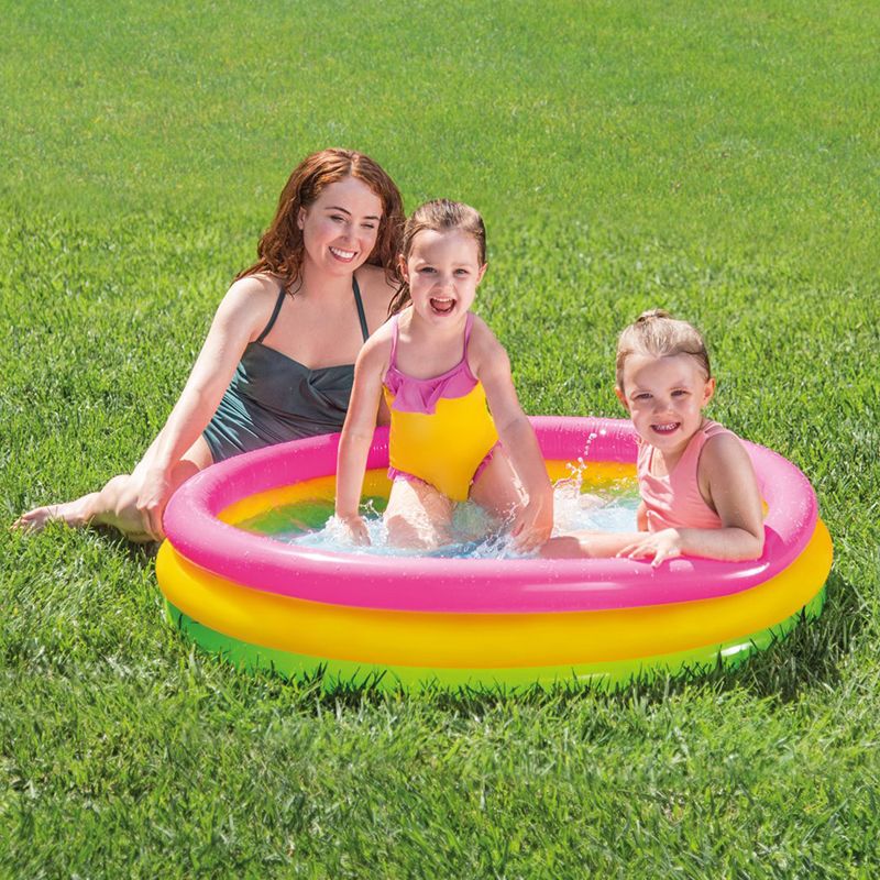 Inflatable Kiddie Swimming Pool Paddling Pool Water Pool Colorful 3 Rings Inflatable Baby Ball Pit Pool Multi-color big image 2