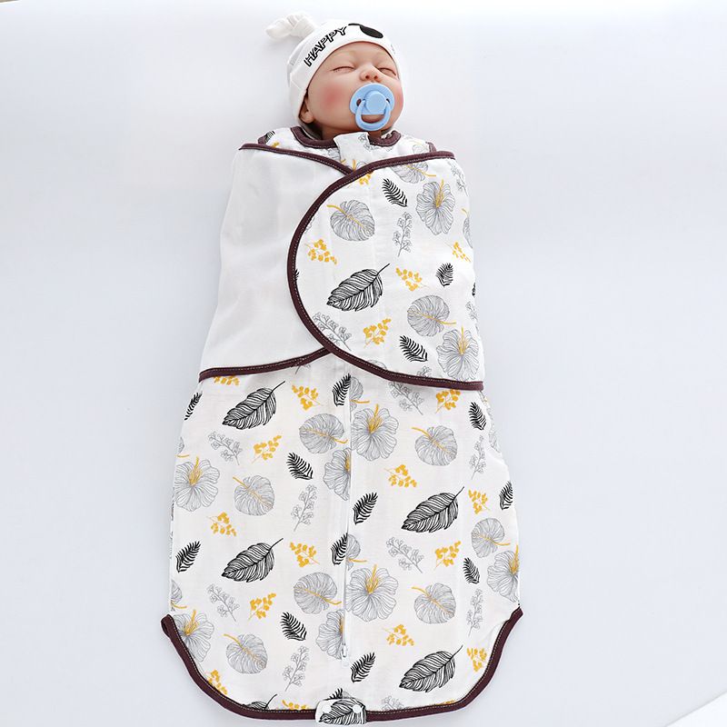Plant Print Baby Swaddle Sleep Sacks Bamboo Cotton Newborn Infant Wearable Swaddling Wrap Blanket Sleeping Bag Brown big image 3