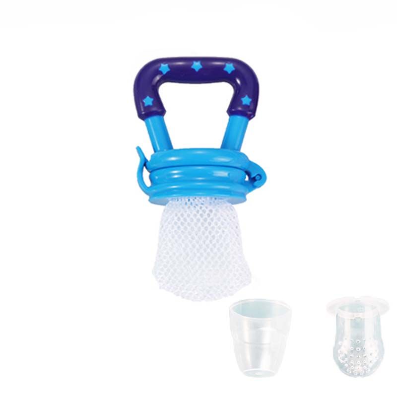 Medical Grade Liquid Silicone Baby Feeder Infant Fresh Vegetable Fruit Food Feeder Nibbler Pacifier Training Massaging Gums Toy Teether Blue
