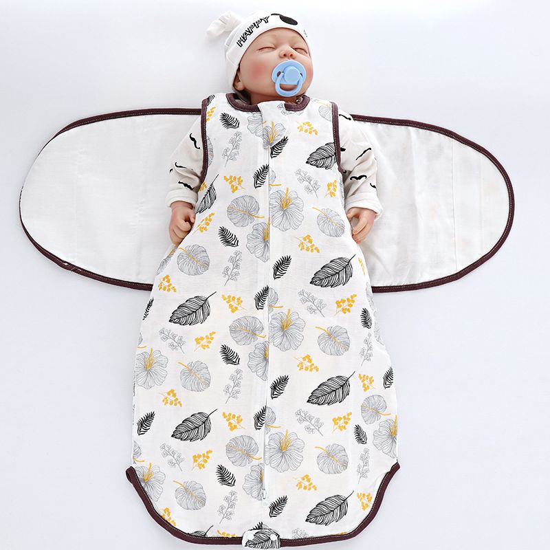 Plant Print Baby Swaddle Sleep Sacks Bamboo Cotton Newborn Infant Wearable Swaddling Wrap Blanket Sleeping Bag Brown big image 2