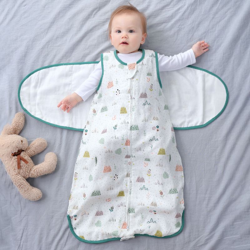 Sacos de dormir de algodão de bambu para bebês recém-nascidos embrulhados em panos para bebês saco de dormir Verde big image 2