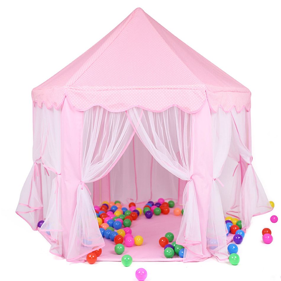Princess Castle Tent Indoor Kids Fairy Play Tents Mesh Design Breathable and Cool Pink big image 1