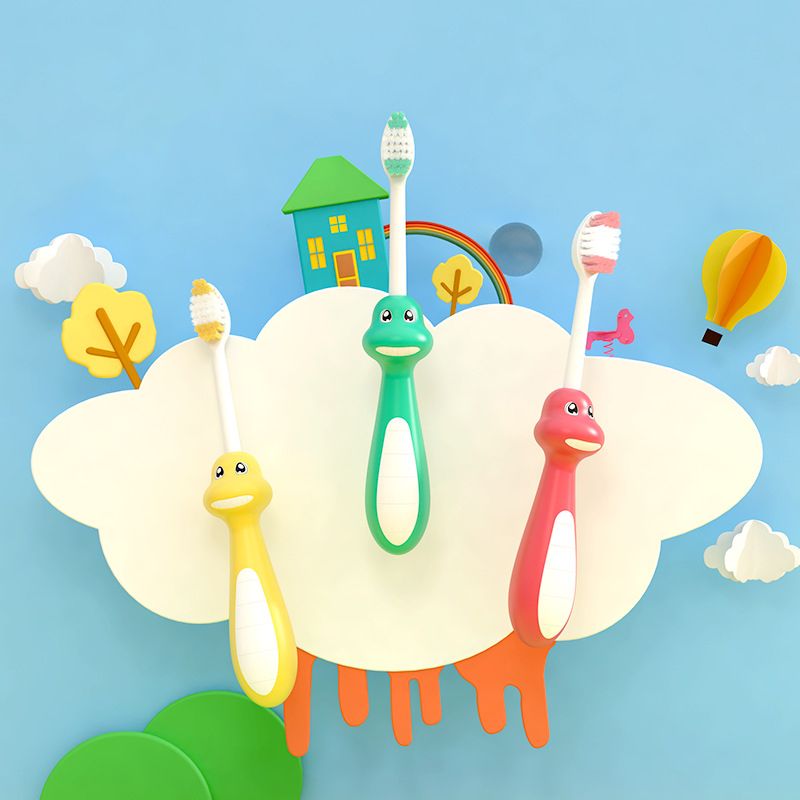 3-12Y Toddlers Kids Dinosaur Toothbrush Superfine Soft Manual Teeth Brush Teeth Cleaning Oral Care Red big image 2