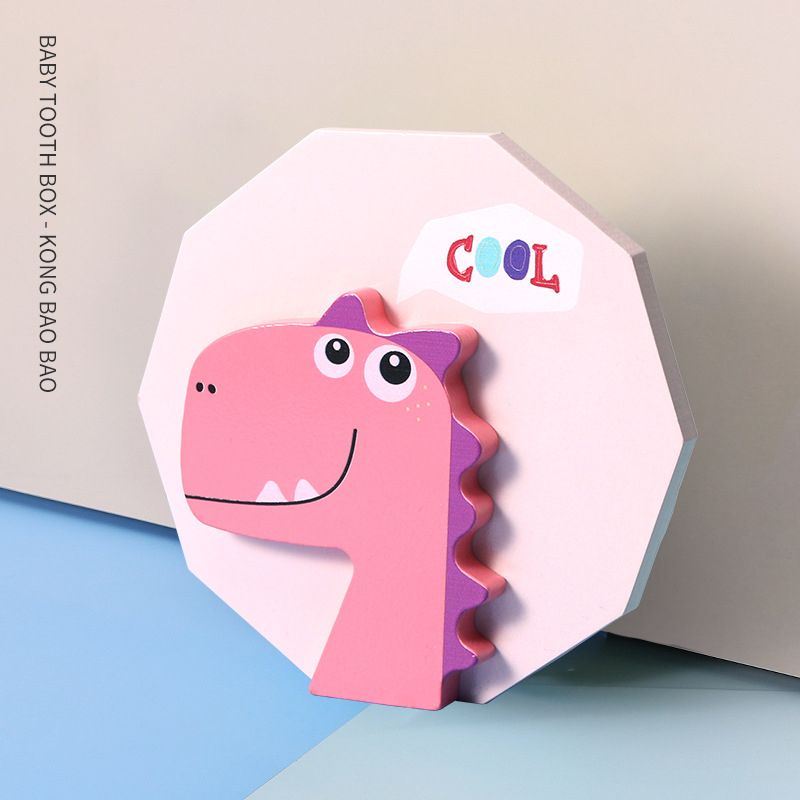 Baby Tooth Box Keepsake Dinosaur Pattern Tooth Organizer Storage Container with Tweezers & Lanugo Bottle to Keep the Childhood Memory Pink big image 3
