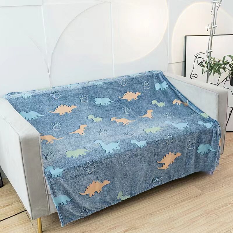 coperte luminose in pile a doppia faccia coperta per pisolino con dinosauro cartone animato per bambini Blu big image 4