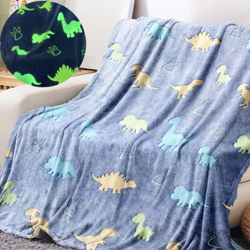Luminous Double-sided Fleece Blankets Kids Cartoon Dinosaur Throw Blanket Nap Blanket Blue big image 2
