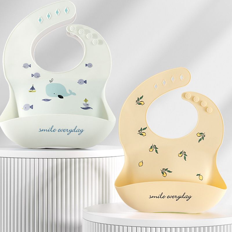 Babetes de bebê de silicone com bolso coletor de comida babador ajustável à prova d'água para 6 meses - 4 anos de idade Rosa big image 9