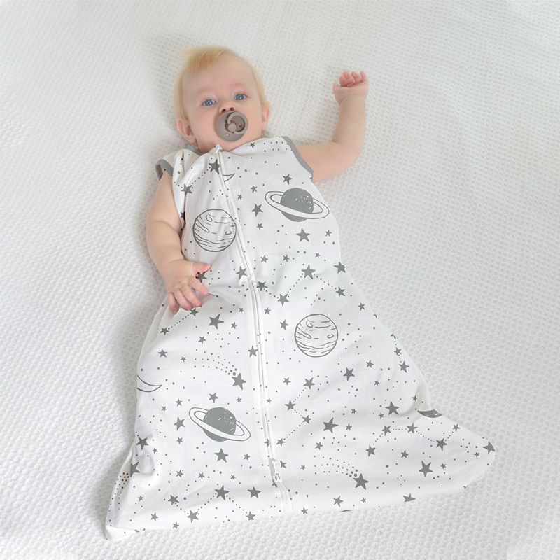 طفل القطن الخيزران يمكن ارتداؤها سستة كيس النوم كوكبة نمط مكافحة الخوف والركلة بلا أكمام أزرق big image 3