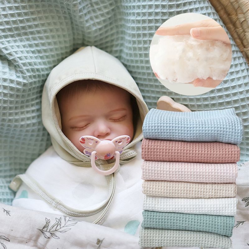 100% Cotton Baby Waffle Blankets Soft Breathable Comfortable Swaddling Receiving Sleep Blankets Green