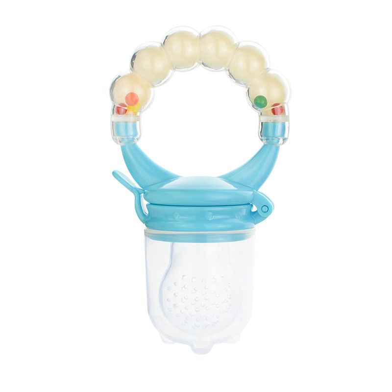 Vegetable Fruit Chew Nibbler Feeder for Baby Safety Silicone Rattle Bell Pacifier Bottle Infant Training Feeding Bottle Blue
