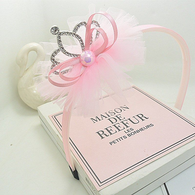 Sequin Crown Lace Headband for Girls Pink