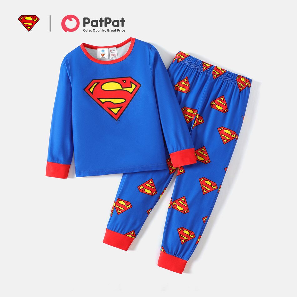 Justice League 2pcs Kid Boy Logo Print Long-sleeve Tee and Pants Sleepwear Pajamas Set Blue big image 6