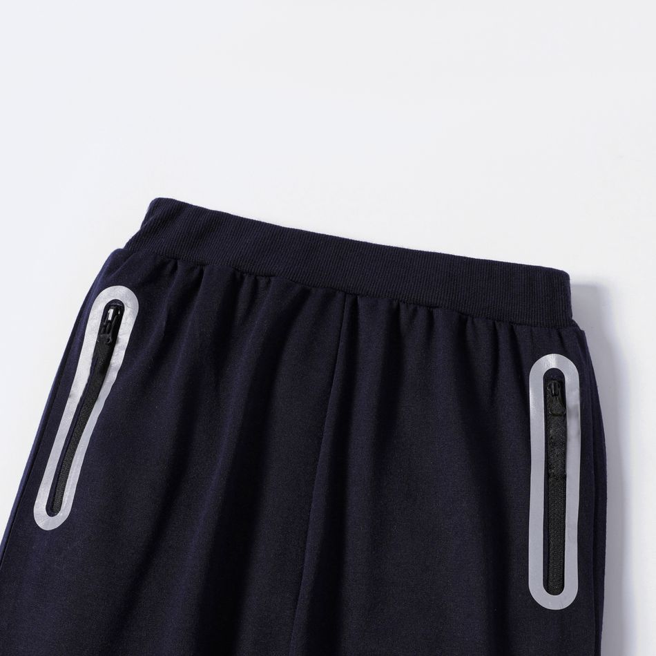 Kid Boy Laser Print Zipper Design Elasticized Pants Dark Blue