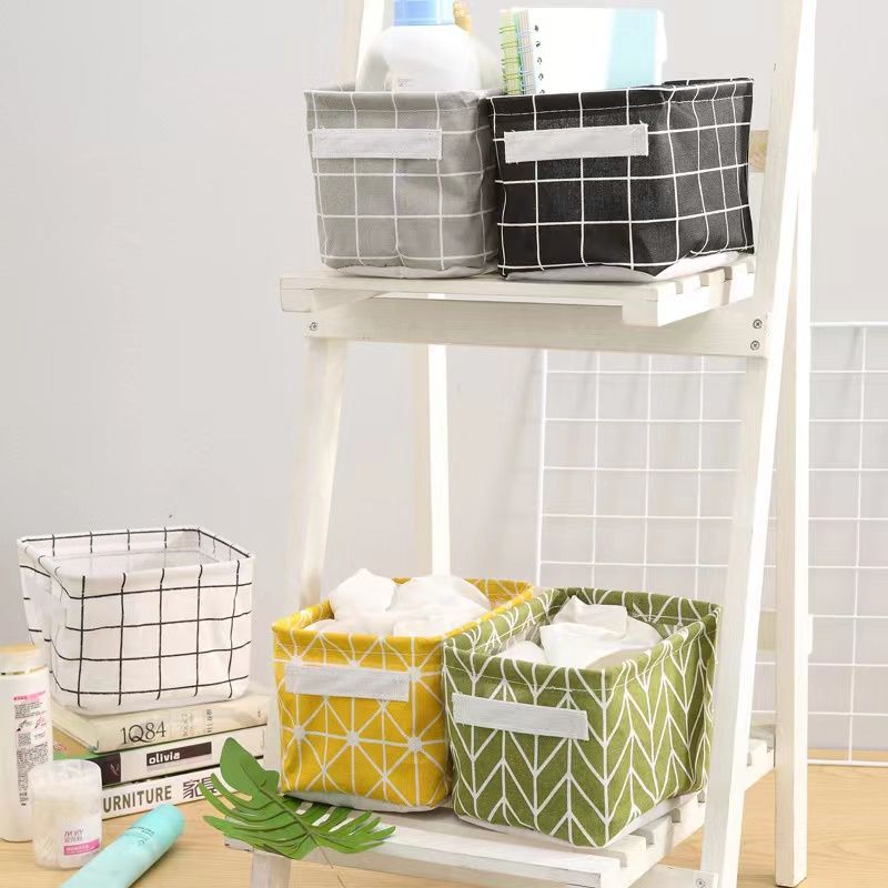 2-pack Plaid Storage Basket Organizer Bin Desktop Organization for Toys Clothes Books Cosmetics Small Items White big image 2