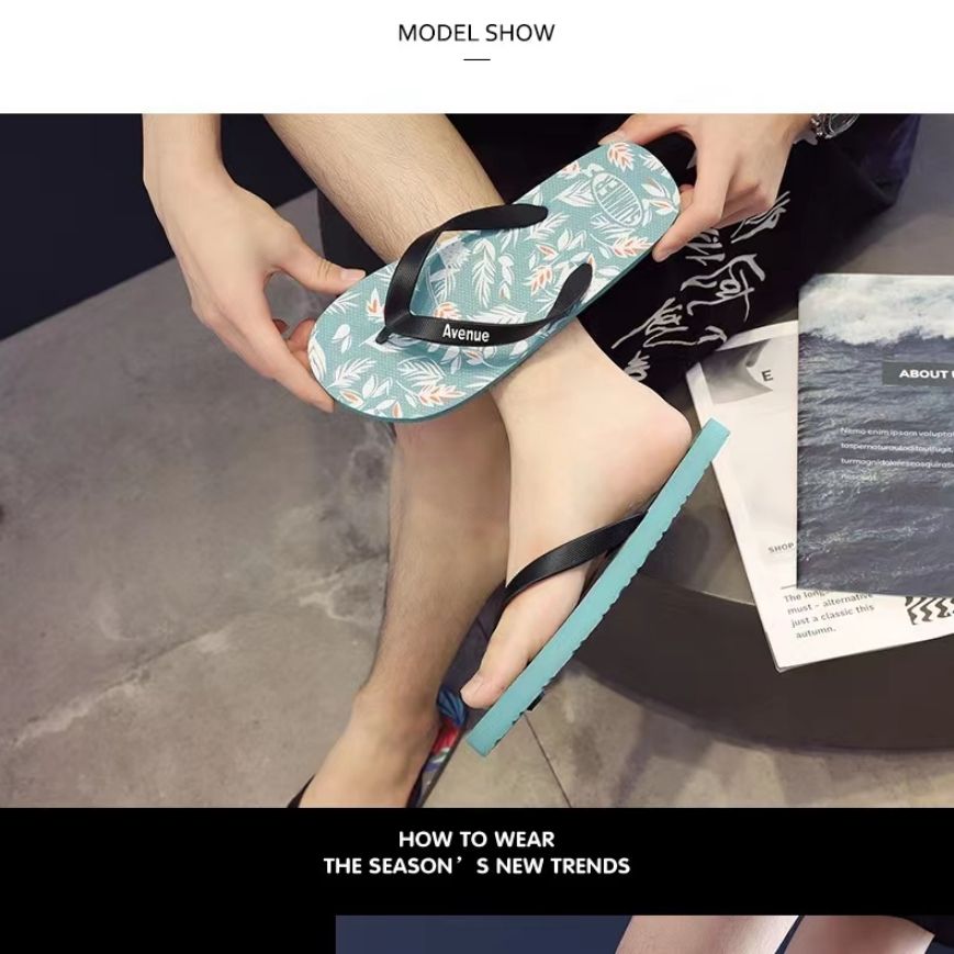 Men's Flip Flop Sandal Floral Plant Pattern Casual Non-slip Fashion Flat Slides Turquoise